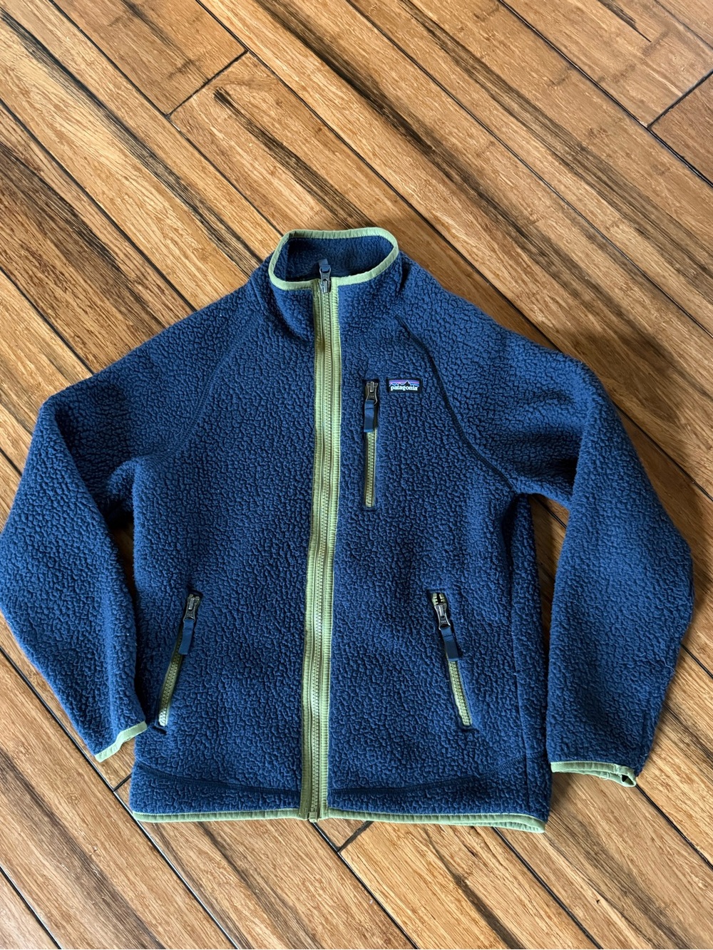 Patagonia Kids Navy Fleece Jacket with Lime Trim